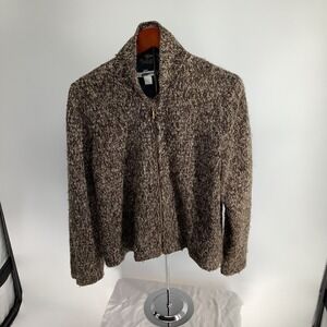Dressbarn Womens Brown Marled Boucle‎ Full Zip Mock Neck Knit Jacket Large L